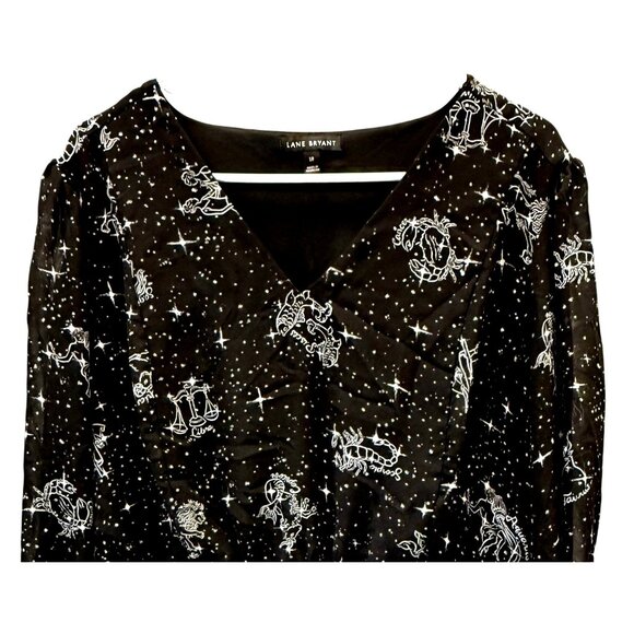 Lane Bryant Zodiac Print VNeck Blouse 18 Peplum Plus Size 18 Psychic Lightweight - Picture 2 of 8